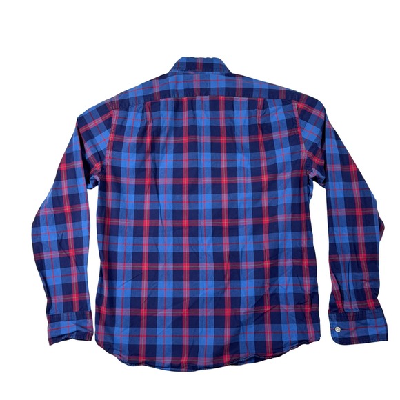 J. Crew Slim Fit Plaid Button Down Shirt Mens L Blue Red Plaid Long Sleeve‎ - Picture 3 of 7